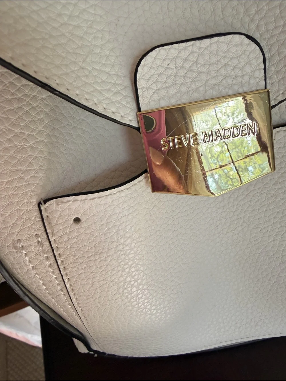 Steve Madden Cream Textured Backpack with Gold Hardware